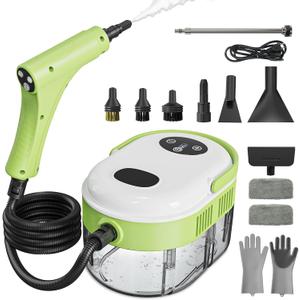 Steam Cleaner, Handheld Steam Cleaner with 6 Levels Adjustable Handle, 1.5L Water Tank, Steamer for Cleaning, Portable Steam Cleaner for Home, Car, Furniture, Couch, Bed Bugs (White & Green)