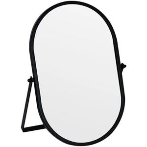 Tstarer Oval Vanity Mirror with Stand, Gold Metal Frame, Tabletop Makeup Mirror (Black, 7.1 x 11 inches)
