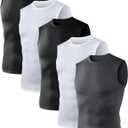 OYGSieg Men's Compression Tank Tops 5 Pack Sleeveless Athletic Shirts for Workout Running & Basketball 5B L