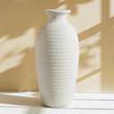 Rustic Ceramic Threaded White Vase, 14.4" H Tall Vases for Centerpieces,Handmade Large Decorative Vase for Living Room Decor,Vintage Farmhouse Pottery Flower Vase for Entryway Fireplace|Off-White