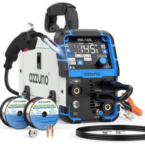 AZZUNO MIG Welder 145A, 110V/220V Dual Voltage 4 in 1 Gas/Gasless Flux Core MIG Welder/Lift TIG/Stick Welding Machine, Wire Feed Welder with Synergic Control