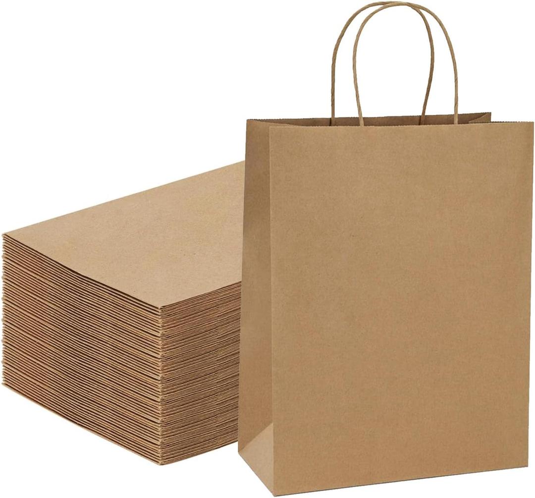 FACEBAG 100Pcs Brown Kraft Shopping Bags 10x5x13Inches Brown Paper Bags with Handles Bulk, for Merchandise,Party Favor, Retail,Gift Bag,Reusable & Durable