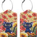 4 x Luggage Tags for Suitcases Funny Leather Carnival Cruise Luggage Tags Cute Travel Name Tags for Cruise Ships Travel Essentials 2 Pack (Flower and Cat)
