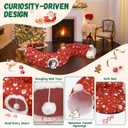 Cat Tunnel Christmas Tree Skirt Cat Tunnel Bed for Indoor Cats Play Donut Tunnel Toys S Shape for Rabbit Ferret (Red)