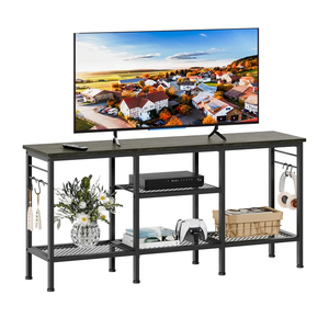 Furologee TV Stand for TVs up to 55 Inch, Entertainment Center with Open Storage Shelves, Media Console Table with Soundbar Shelf for Living Room, Bedroom, Black Oak