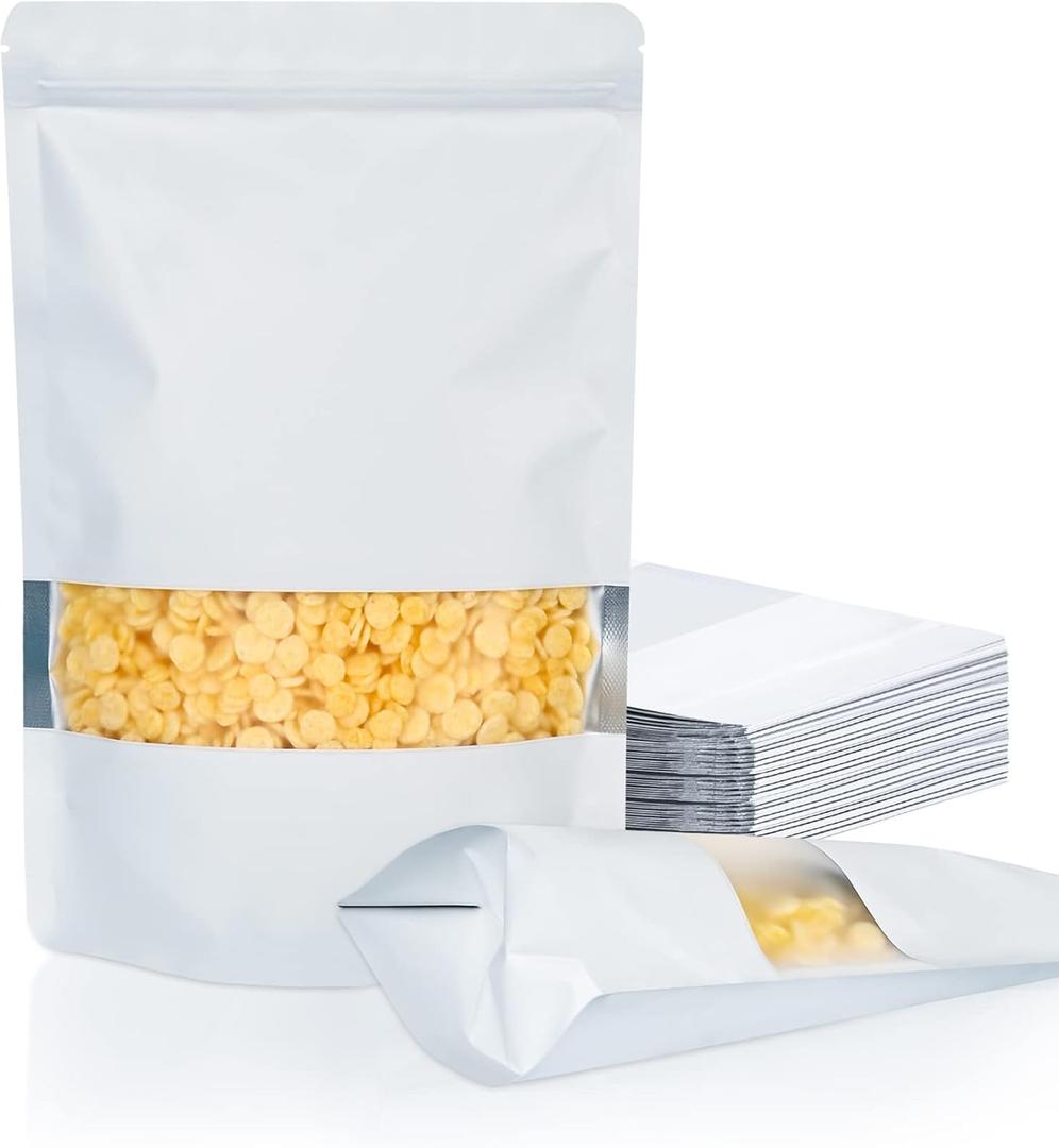 FireKylin 100 Pack Smell Proof Bags 4.7" x 7.9", Resealable Bags with Matte Window, Foil Pouch Stand Up Sealable Bags for PackagingWhite