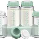 4 Pack 10oz Wide-mouth Breastmilk Storage Bottle for Momcozy 22oz Portable Breast Milk Cooler, Pumping Storage Containers Compatible with Spectra S1/S2/9 Plus/SG/Motif Luna (4PC/Green Lids)