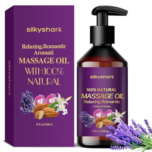 SilkyShark Lavender Massage Oil (8 Fl Oz), Aromatherapy Massage Oil, Lavender Bliss Massage Oil, Natural Relaxation for Mind and Body Pack of 2