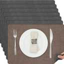 Myir JUN Placemats Dual Sided, Faux Leather Place Mats Set of 8 Indoor Placemat for Dining Table Non-Slip Washable Place Mat Heat Resistant Outdoor Table Mats (Set of 8, Gray Brown)