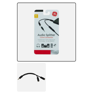 GE 2-Way 3.5mm Headphone Splitter, Black 2 Pack