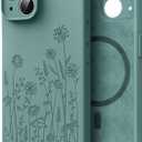 for iPhone 14 Phone Case for Women Compatible with Magsafe, Hard Liquid Silicone Cute Mint Green Spring Floral Design Shock Proof Heavy-Duty Protection for Women Girls
