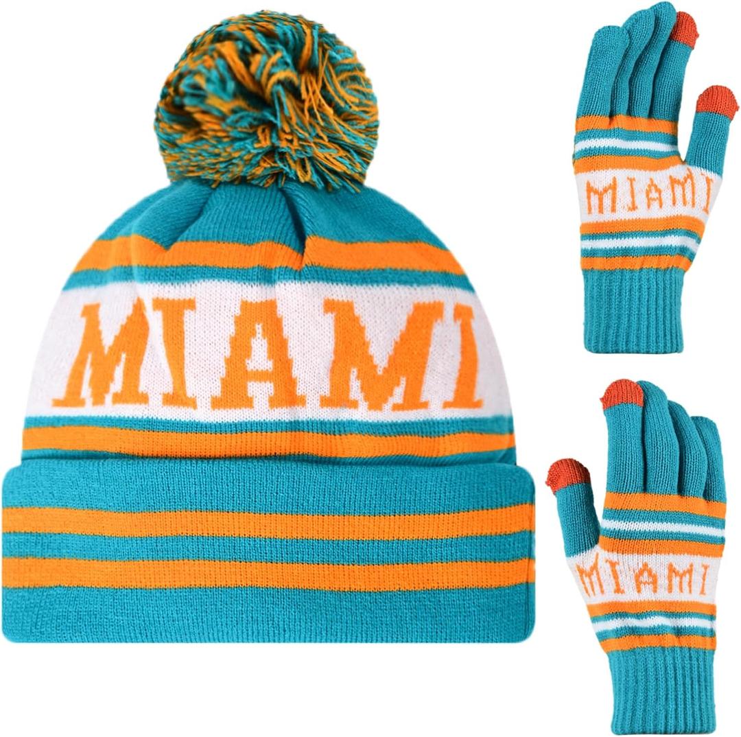 2 x Vintage Classic Skull Cap Beanie Hat Cuffed Winter Hat Knit Comes with Warm Gloves Gifts for Men Women Fans (Medium-Large)