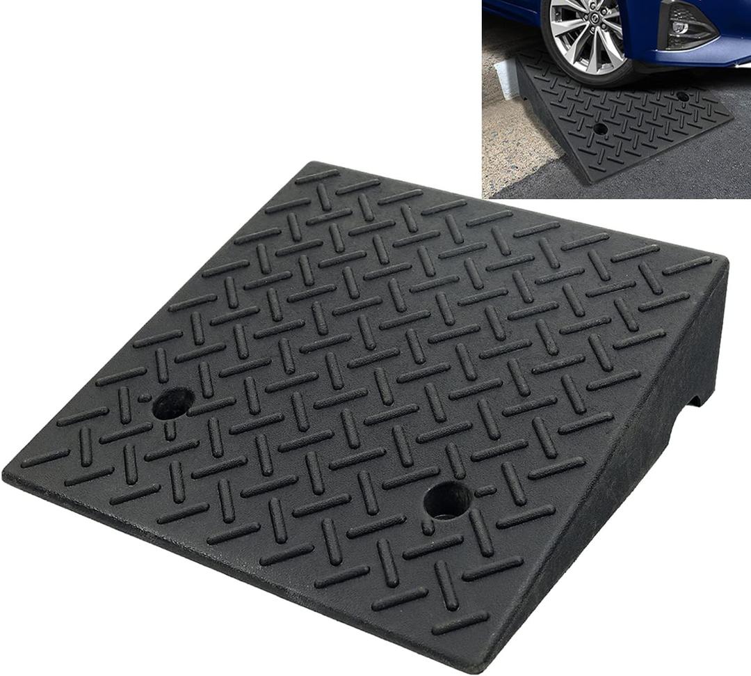 Rubber Curb Ramp 19.6"  19.6"  6", Portable Heavy Duty Driveway Curb Ramp Shed Ramp Threshold Ramp for Sidewalk Loading Dock Cars Wheelchairs Motorcycle Trucks Scooter Lawn Mower Pets 1 PCS Black