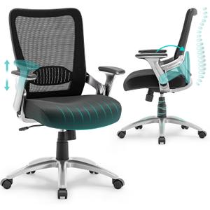 SUNNOW Office Chair, Ergonomic Computer Desk Chair, Sturdy Executive Task Chair - Adjustable Lumbar Support, Flip-up Arms, Tilt Function, Comfy Wide Seat, Swivel Mesh Home Office Desk Chairs (Black), Medium