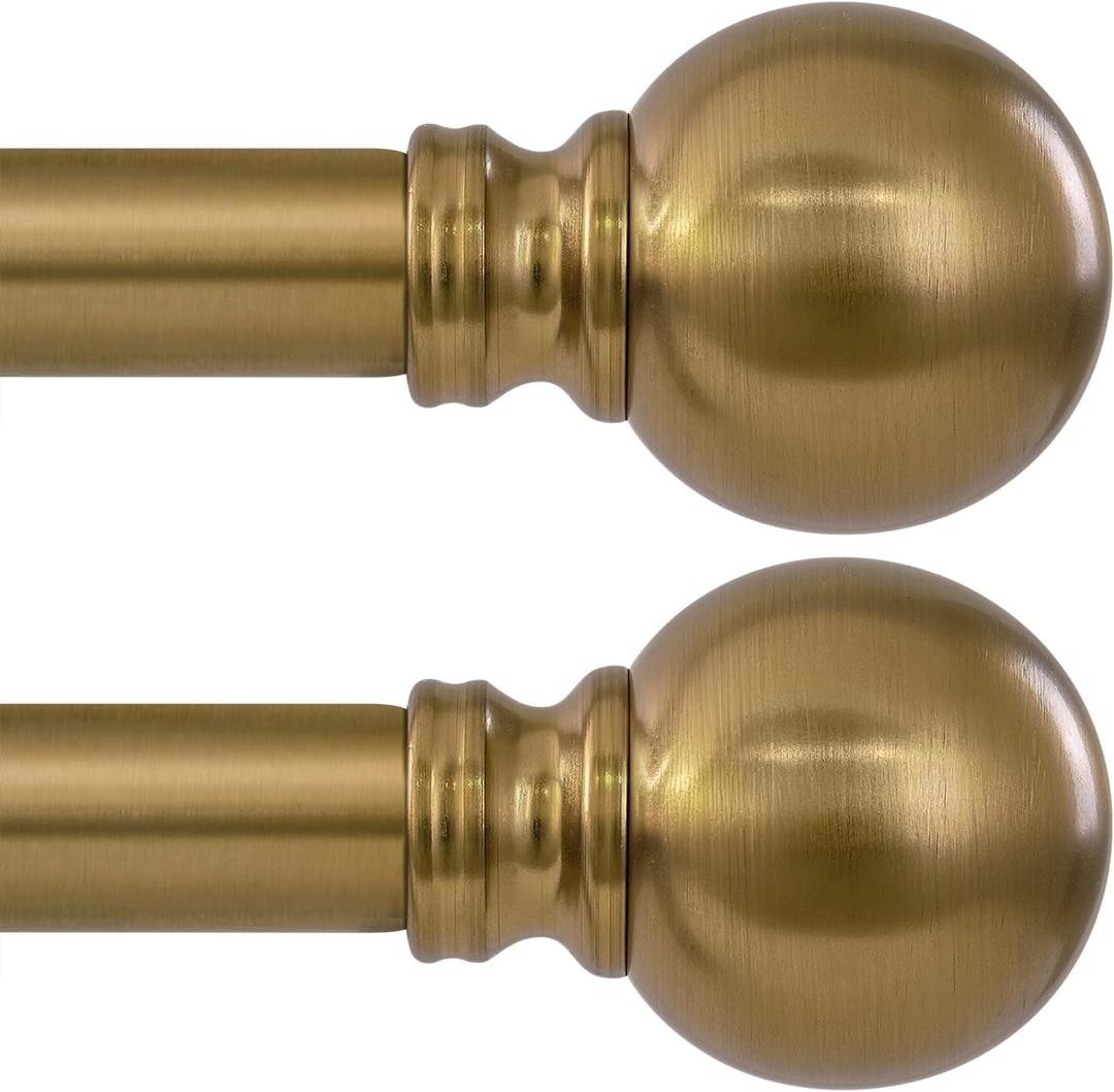 2 Pack Warm Gold Curtain Rods Double for Windows 72 to 144 Inch Extra Long Brass Heavy Duty Window Treatment Rods Adjustable with Vintage Brushed Bronze Metal Finials for Living Room Bedroom Kitchen