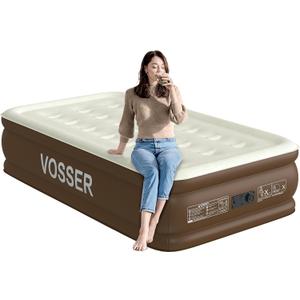 VOSSER Twin XL Air Mattress with Built-in Pump, 18" Raised 80 Extra Long Inflatable Blow Up Mattress, Flocked Top Single Air Bed for Home, Guests & Camping, Thick Twin Size Air Mattress