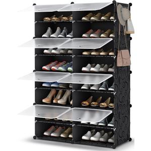 HOMIDEC Shoe Rack, 8 Tier Shoe Storage Cabinet 32 Pair Plastic Shoe Shelves Organizer for Closet Hallway Bedroom Entryway (Black)