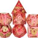 Cusdie Sharp Edges DND Dice, 7 PCs D&D Dice, Handcrafted Polyhedral Dice Set, for Role Playing Game Pathfinder (Red/Roman Numerals)