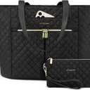 LOVEVOOK Laptop Bag for Women 15.6 inch,Diamond Quilted Work Tote Bags Womens Laptop Tote Computer Shoulder Bags,Stylish Travel Tote Bags Laptop Purse Case Briefcase Handbag with Clutch Bag,Black