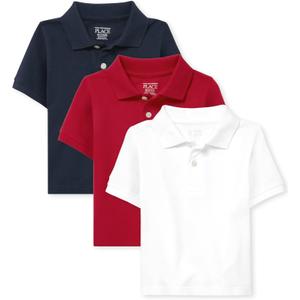 The Children's Place Baby and Toddler Boys Short Sleeve Polo Shirt (4T, Nautico/Classic Red/White 3-pack)