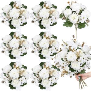 6 Bundles White Peonies Artificial Flowers | For DIY Vintage Wedding Party Bouquets, Vase Filler for Dining Table Centerpieces