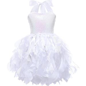 Suppromo Tutu Dress for Girls Sparkly Sequin Tulle Princess Birthday Party Prom Outfit Toddler Girls Sneaker Ball Gown Dress (10 Years, White)