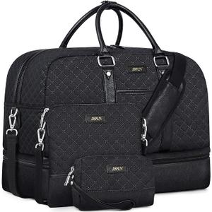 Weekender Bag for Women, Large Overnight Bag Canvas Travel Duffel Bag Carry On Tote with Shoe Compartment 21" 3Pcs Set