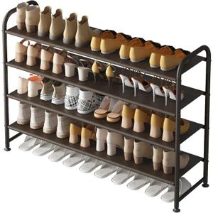Shoe Rack 4 Tier Long Storage Organizer Wide Metal Shoe Shelf for Closet Entryway Brown