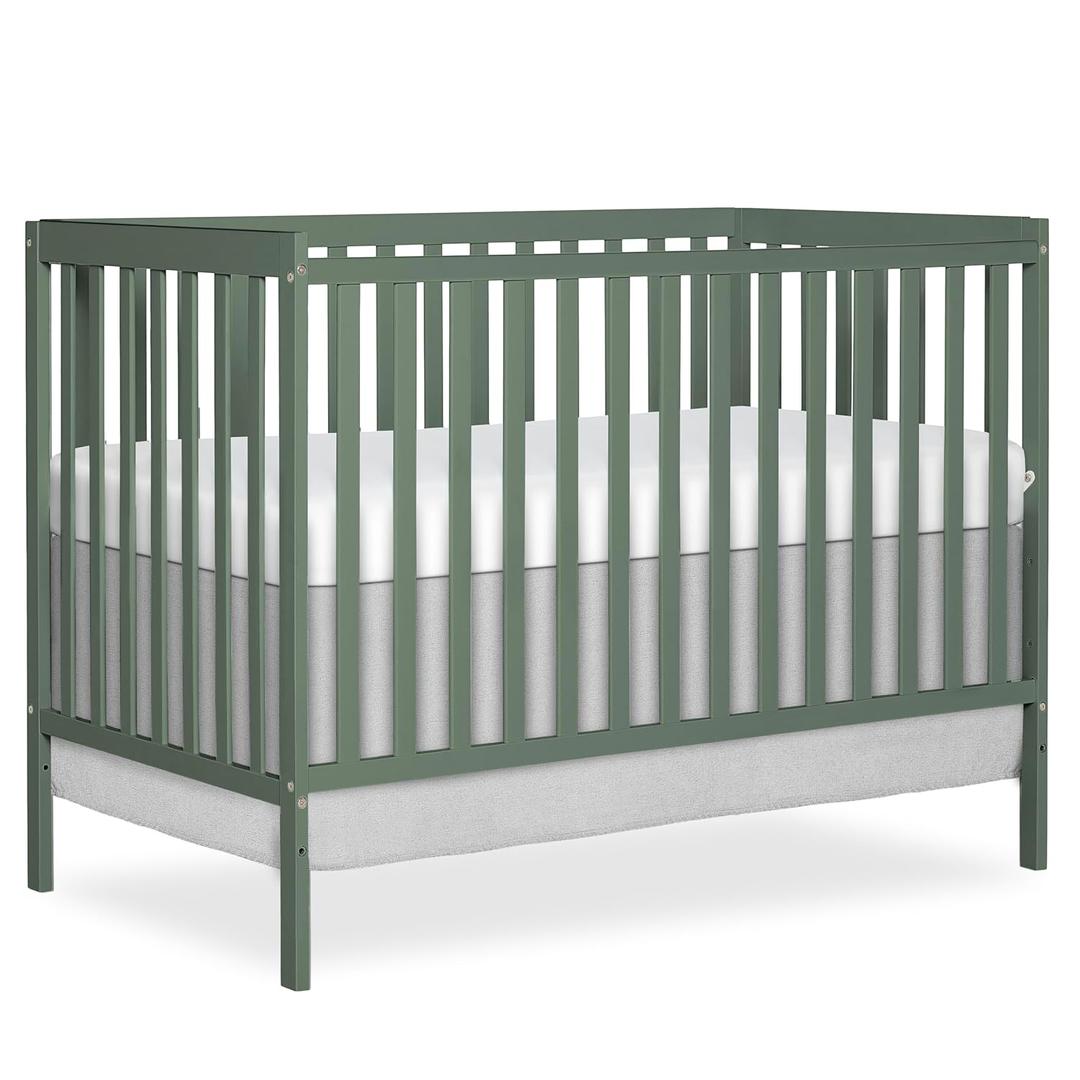 Dream On Me Synergy 5-in-1 Convertible Full-Size Baby Crib with Toddler, Day & Full Bed Conversion in Meadow Green, GreenGuard Gold & BSA, 3 Mattress Heights, Sustainable Pinewood