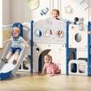 Babytronic Toddler Slide Set, 8 in 1 Kids Slide, Indoor Outdoor Slide for Toddlers Age 1-3, Toddler Playset with Basketball Hoop and Tunnel, Toddler Indoor Outdoor Playground, Blue & Grey