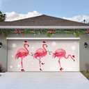 Buryeah 6 x 13 ft Christmas Flamingo Garage Door Decorations Christmas Garage Door Banner Large Flamingo Backdrop Holiday Cover Murals for Xmas Indoor Outdoor House Wall
