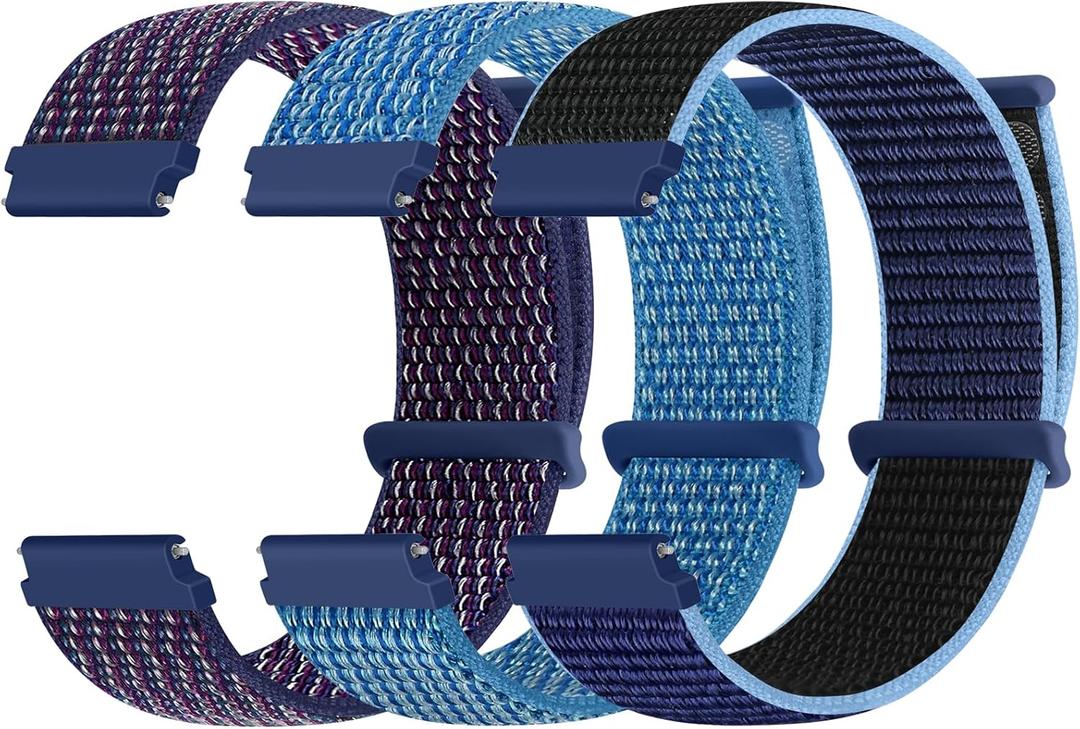 Quick Release Nylon Watch Band 22mm for Women Men Nylon Sport Loop Watch Straps Adjustable Breathable Replacement Bands, 3 PCS (Indigo+Cape Blue+New Midnight Blue)