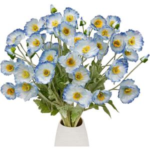 12PCS Poppy Flowers Artificial 23" Real Touch Stems Faux Poppies Silk Flowers for Home Decor Indoor (Blue)