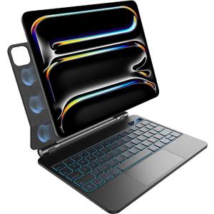 nimin Keyboard case for iPad Pro 11inch M5/M4 2025/2024, 7 Colour Backlit, MultiTouch Trackpad, Floating Magnetic Design, Battery Display, Snow White