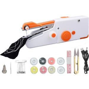 Handheld Sewing Machine Electric Sewing Mini Portable Sewing Machine Suitable for Beginners Sewing Clothes Family Travel DIY(Orange)