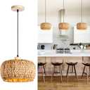 Mgcanyu Boho Pendant Lights Kitchen Island, 11.8" Bohemian Rattan HandWoven Light Fixture Natural Seagrass Weaving Lighting Hanging Ceiling Chandelier for Restaurants Living Dining Room Farmhouse