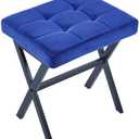 ATSNOW Royal Blue Velvet Makeup Vanity Stool with Metal Legs, 18 inch High Ottoman Footrest for Living Room Bedroom Entryway