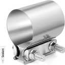 2Pcs 2 inch Exhaust Clamp Butt Joint 304 Stainless Steel Band Clamp Sleeve Couple Catalytic ConvertersMuffler (2, 2.0 inch)