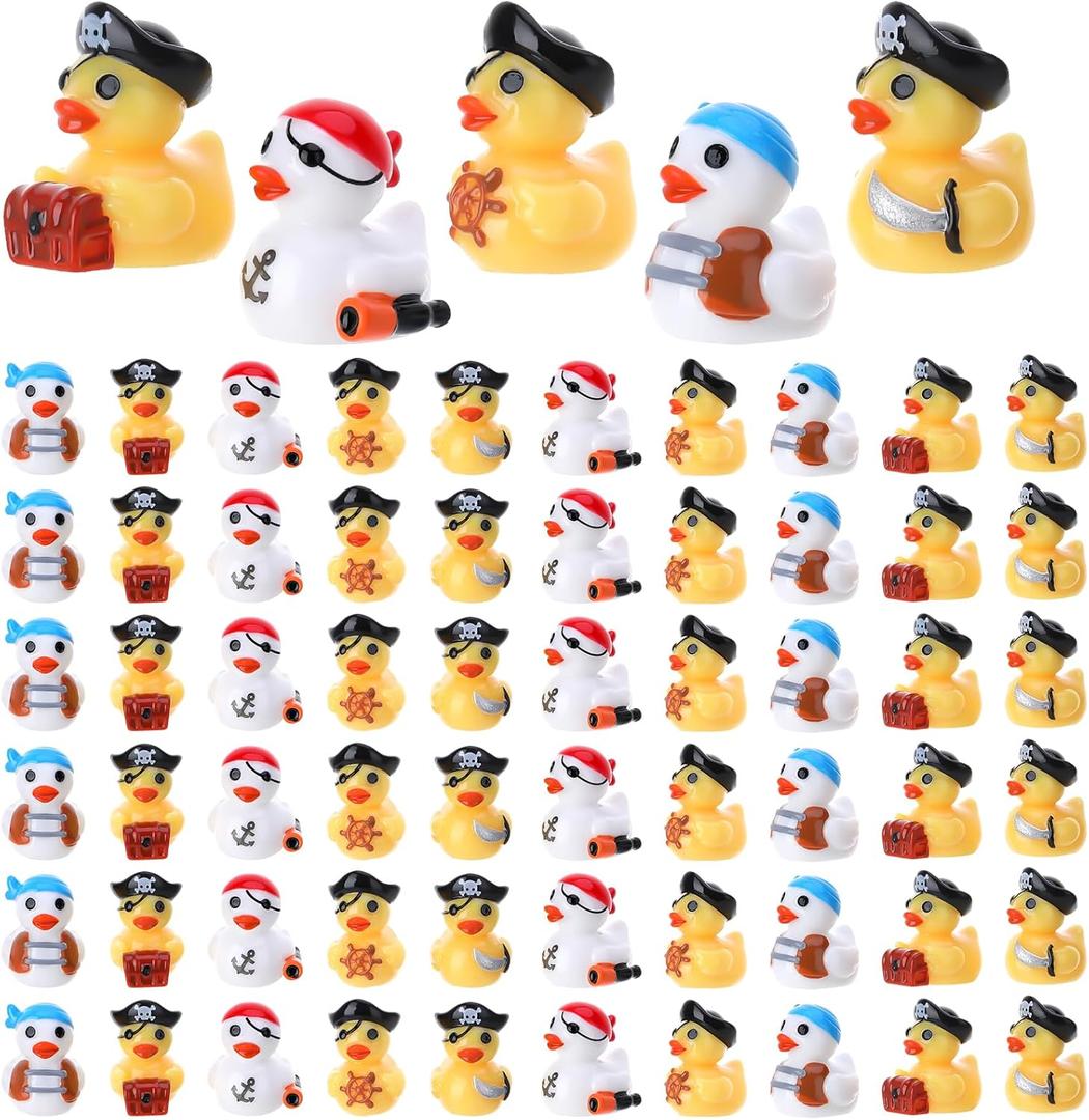 60 Pcs Mini Pirate Resin Ducks Pirate Figures Toy Tiny Resin Ducks Miniature Figures for Crafts Party Favors Dollhouse Christmas Decoration