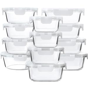 24-Piece Glass Food Storage Containers with Upgraded Snap Locking Lids,Glass Meal Prep Containers Set - Airtight Lunch Containers, Microwave, Oven, Freezer and Dishwasher,White