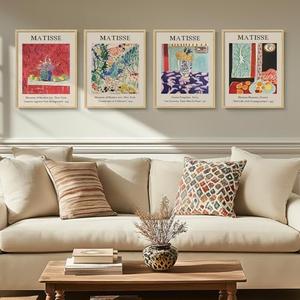 Framed Matisse Wall Art for Living Room Bedroom, Set of 4 Piece Canvas Prints, Bright Colorful Abstract Artwork, Famous Paintings Vintage Pictures