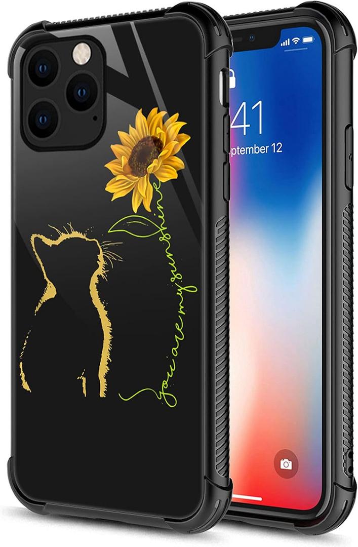 CARLOCA Compatible with iPhone 13 Mini Case,Yellow Cat Sunflower Graphic Design Shockproof Anti-Scratch Drop Protection Case for iPhone 13 Mini