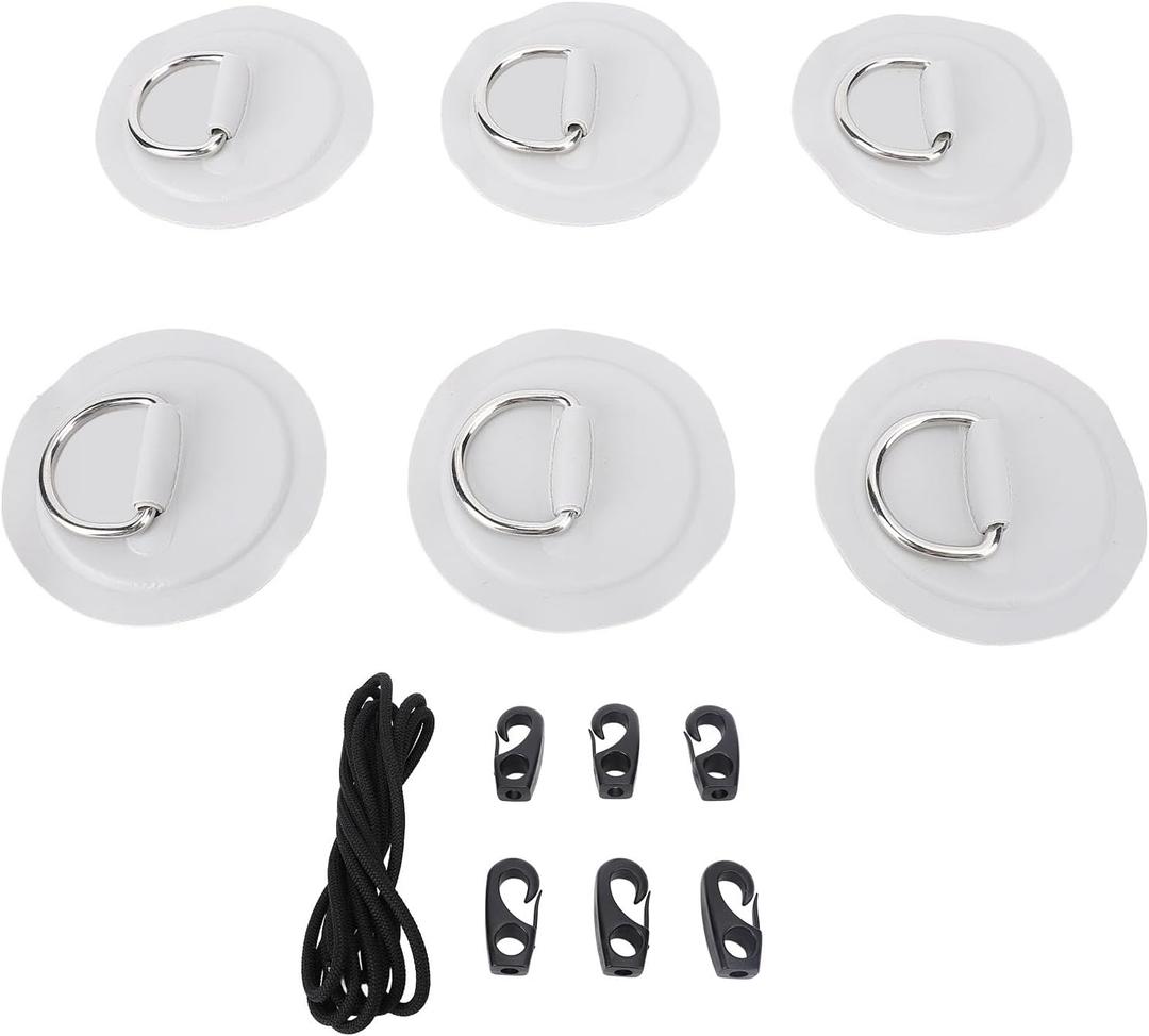 6PCS Stainless Steel D Ring Patch Kit, PVC Paddle Board D Rings with Rope Hooks for Kayak Canoe Surfboard Stand Up Paddle Board, No Glue Included, Water Proof (Grey)