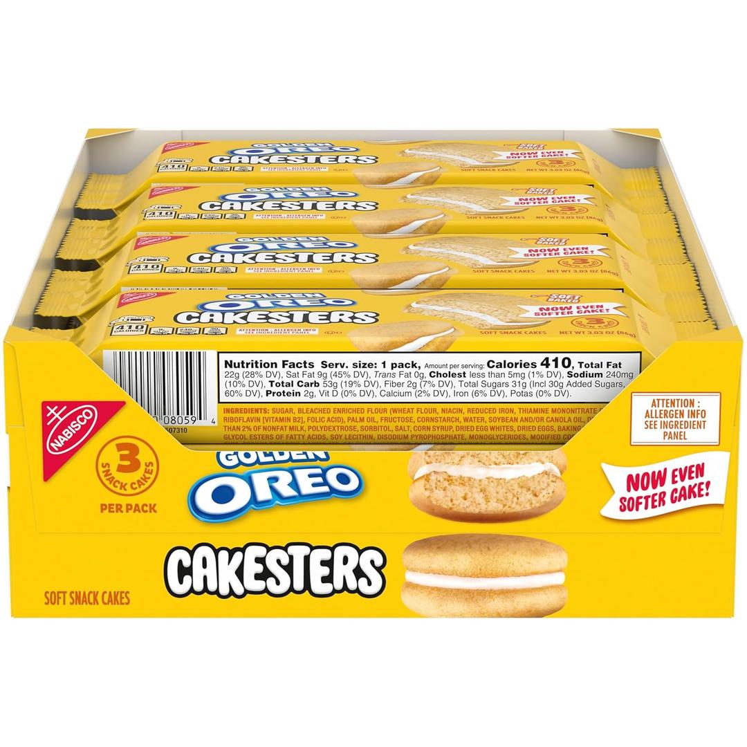 OREO Golden Cakesters Soft Snack Cakes, 8-3.03 oz Snack Packs (Gray, L, EXP 07/06/26)
