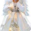 Cyraft Moving Angel Tree Topper with Lights, 12’’ White and Silver, Separately Controlled Flapping Wings and Bright LEDs, 6 On / 18 Off Hours Cycle