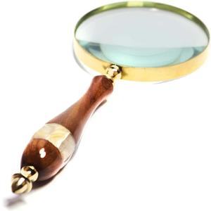 10X Wooden Magnifying Glass, Antique Reading & Inspection Magnifier for Coin & Stamp, Handheld Magnifier with Wooden Handle, Magnifying Glasses for Close Work (Seap Design)