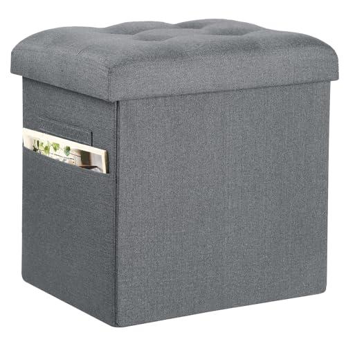 FaiPue Ottoman with Storage, 61L Slim Tall Linen Footstool Bench with Thicker Foam Padded Seat. Ottoman Foot Rest for Living Room, Bedroom, Coffee Table. 350lbs Load Capacity, 17x13x17in, Light Gray