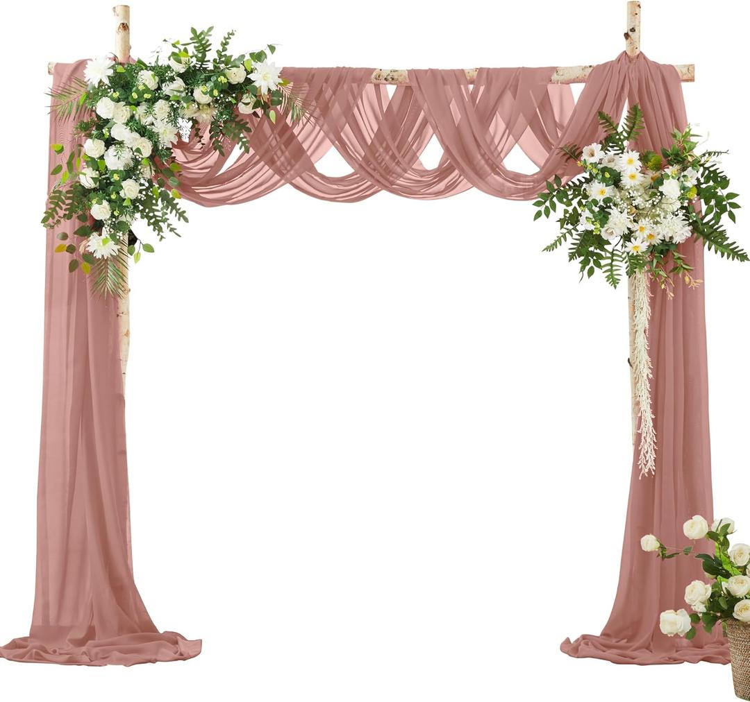VACVELT Wedding Arch Draping Fabric Dusty Rose Chiffon, 1 Panel Sheer Drapes 30 Inch x 20ft Chiffon Backdrop Curtain Decor, Outdoor Sheer Drapery for Ceremony Party Ceiling