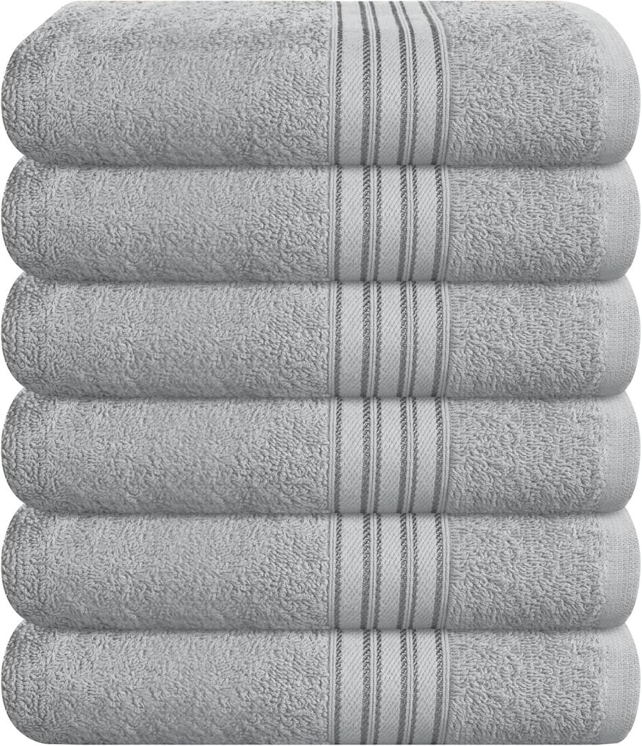 BOUTIQUO Ultra Soft Cotton 6 -Piece Hand Towel Set 16x24 Inch, Ideal for use in Bathroom, Kitchen, Gym, Spa & General Cleaning, Compact & Lightweight Multi Purpose Hand Towels - Light Grey