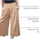 TARSE Womens Linen Palazzo Capri Pants Boho Summer Smocked High Waist Wide Leg Casual Loose Trousers with Pockets Flowy Pants (S)